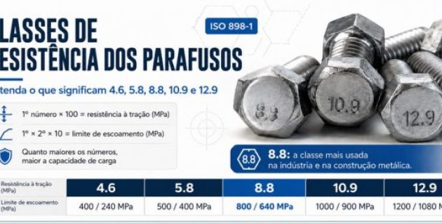 Classes de resistência de parafusos (8.8, 10.9, 12.9): o que significam e como escolher