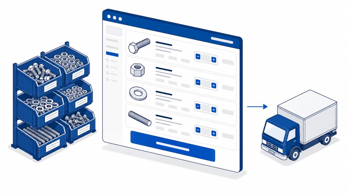 Ilustracao do funcionamento do servico Compra Automática da CRV Parafusos